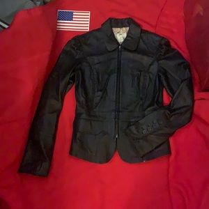 FREE SHIPPING Genuine Leather Collared Jacket